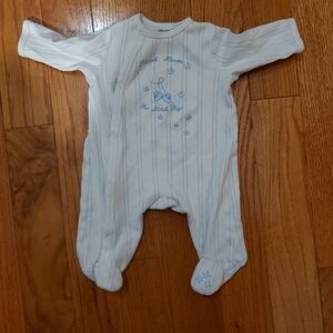 Little Me Blue and White Newborn Cotton Footie Pajamas